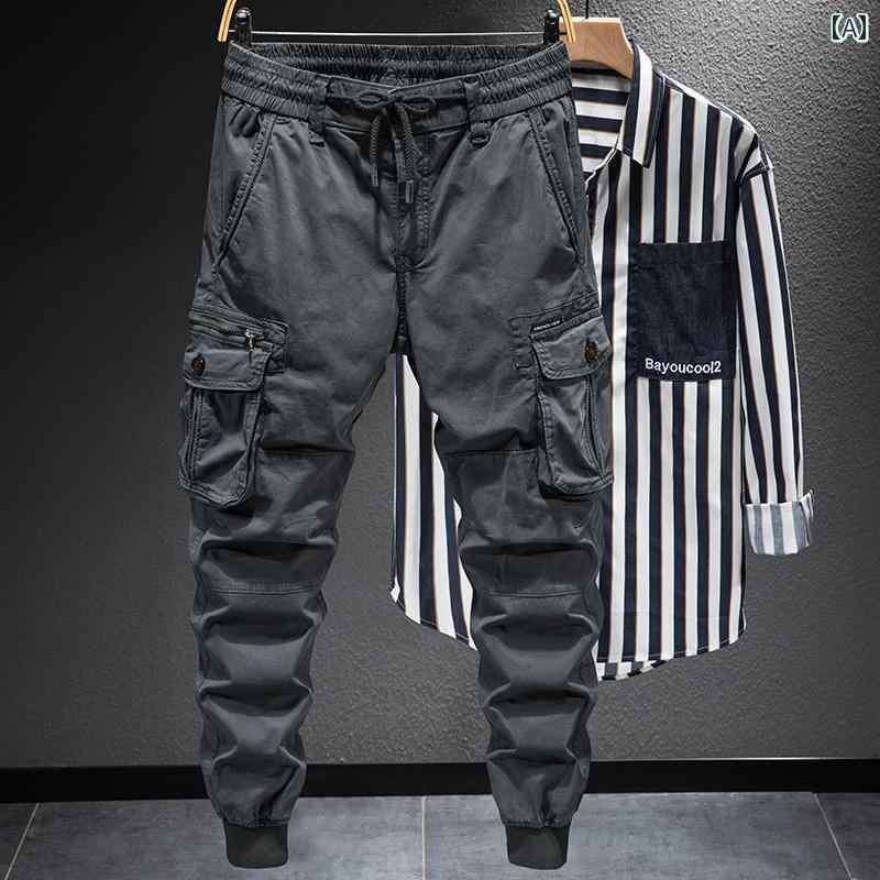 メンズ 男性用 ファッション オシャレ シンプル 大人 かっこいい ストリート ヒップホップ HipHop 春 大きいサイズ アウトドア ルーズ レッグ カジュアル パンツ アメリカン マルチ ポケット ライディング パンツ