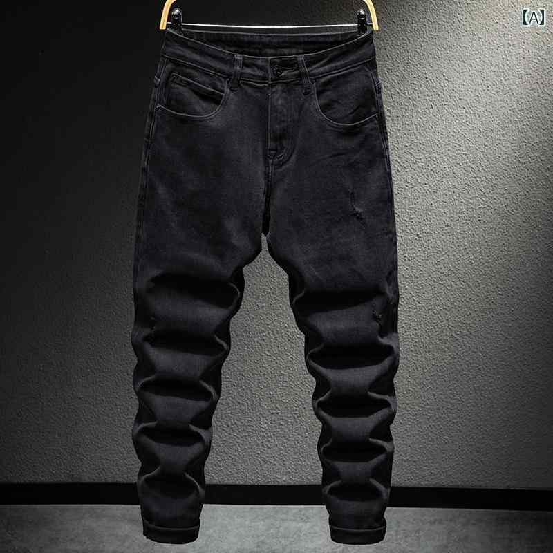 メンズ 男性用 ファッション オシャレ シンプル 大人 かっこいい ストリート ヒップホップ HipHop ブラック ジーンズ 春秋 ストレート スクラッチ加工 カジュアル ストレッチパンツ