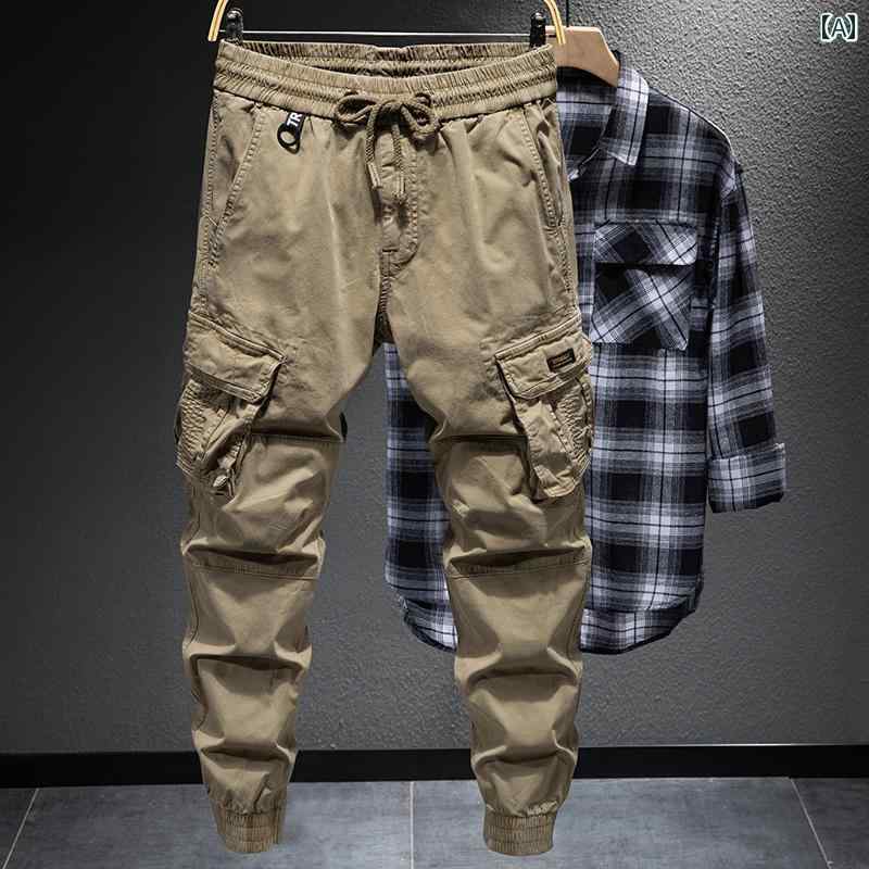 メンズ 男性用 ファッション オシャレ シンプル 大人 かっこいい ストリート ヒップホップ HipHop アメリカン オートバイ 春秋 アウトドア フィット ピュアコットン カジュアル パンツ マルチ ポケット 付き