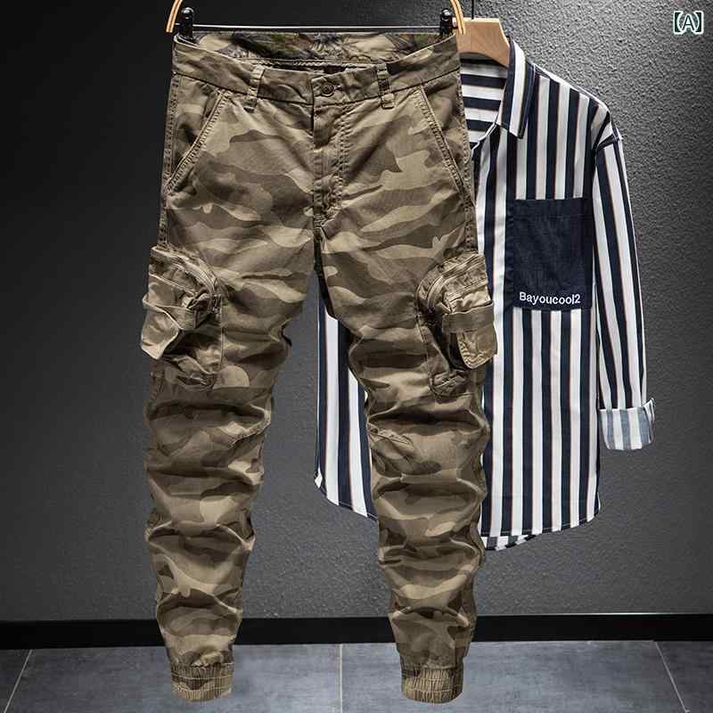 メンズ 男性用 ファッション オシャレ シンプル 大人 かっこいい ストリート ヒップホップ HipHop カーキ 迷彩 春 カジュアル パンツ アメリカン 立体 マルチ ポケット パンツ