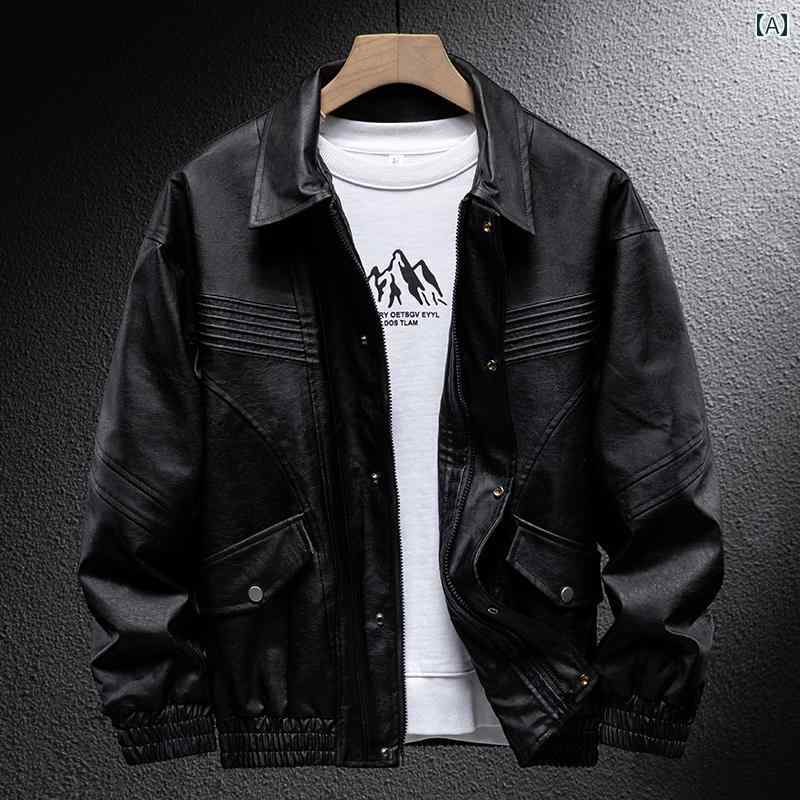 メンズ 男性用 ファッション オシャレ シンプル 大人 かっこいい ストリート ヒップホップ HipHop ライダース イミテーションレザージャケット 春 秋 アメリカン ジッパー カジュアル ジャケット