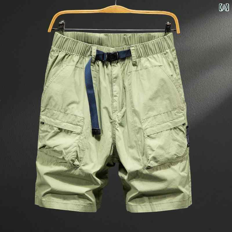 メンズ 男性用 ファッション オシャレ シンプル 大人 かっこいい ストリート ヒップホップ HipHop アウターウェア 夏 アイスシルク カーゴ マルチ ポケット カジュアル ピュアコットン ハーフ パンツ ハーフ ミディアム パンツ スリム パンツ