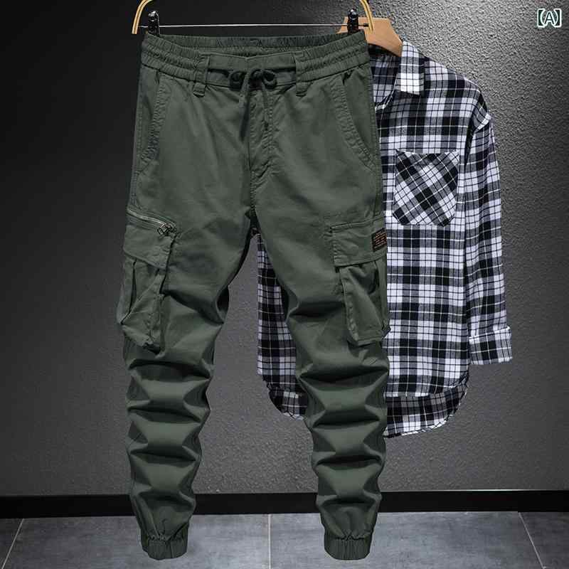 メンズ 男性用 ファッション オシャレ シンプル 大人 かっこいい ストリート ヒップホップ HipHop 秋 タクティカル ジッパー 付き マルチ ポケット カジュアル パンツ フィット ピュア コットン ハイキング パンツ