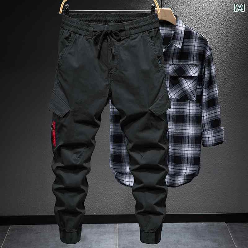 メンズ 男性用 ファッション オシャレ シンプル 大人 かっこいい ストリート ヒップホップ HipHop 春秋 黒 アウトドア 挿入 ポケット カジュアル パンツ マルチ ポケット パンツ