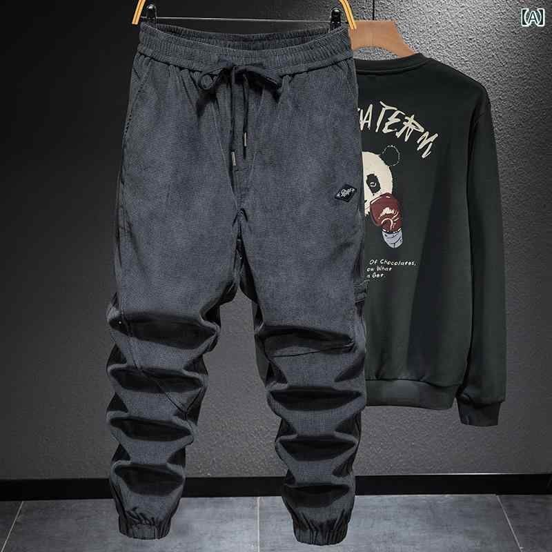 メンズ 男性用 ファッション オシャレ シンプル 大人 かっこいい ストリート ヒップホップ HipHop コーデュロイ ワッフル カジュアル パンツ ゆったり 大きいサイズ 春秋 大きいサイズ スウェット パンツ