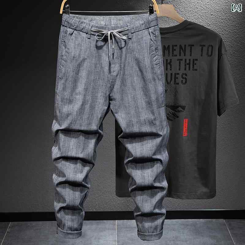 メンズ 男性用 ファッション オシャレ シンプル 大人 かっこいい ストリート ヒップホップ HipHop 夏 グレー パンツ ストレート ストレッチ ウエスト カジュアル パンツ コットン ストレッチ 薄手 ワークパンツ