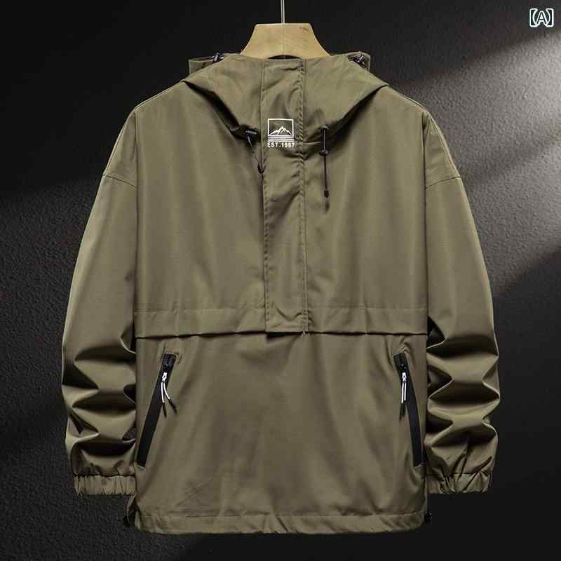 メンズ 男性用 ファッション オシャレ シンプル 大人 かっこいい ストリート ヒップホップ HipHop フード付き ジャケット 春　秋 アウトドア 防風 登山 ウェア アメリカン レトロ カジュアル ワークジャケット｜リコット
