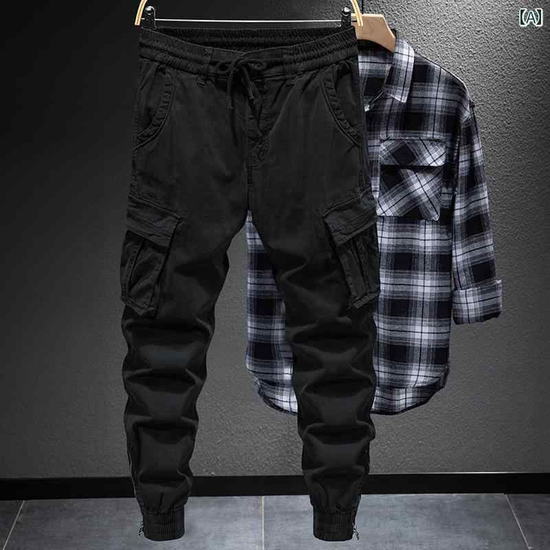 メンズ 男性用 ファッション オシャレ シンプル 大人 かっこいい ストリート ヒップホップ HipHop 春 黒 アメリカン カジュアル パンツ マルチ ポケット ストレッチパンツ