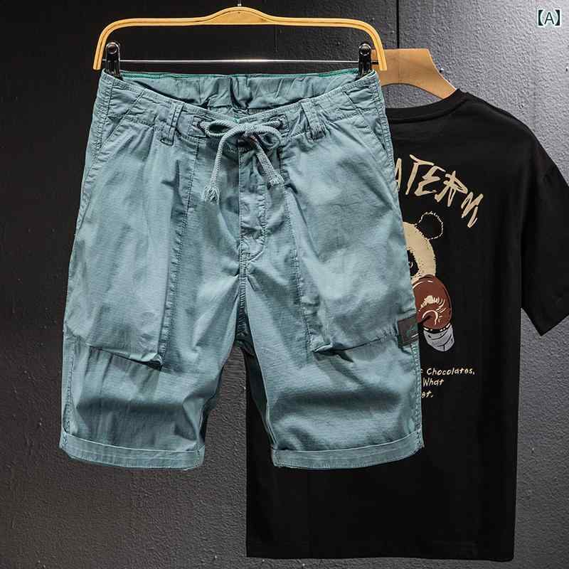 メンズ 男性用 ファッション オシャレ シンプル 大人 かっこいい ストリート ヒップホップ HipHop 夏 薄手 冷感 ライト グリーン カジュアル パンツ アウトドア ハーフ パンツ