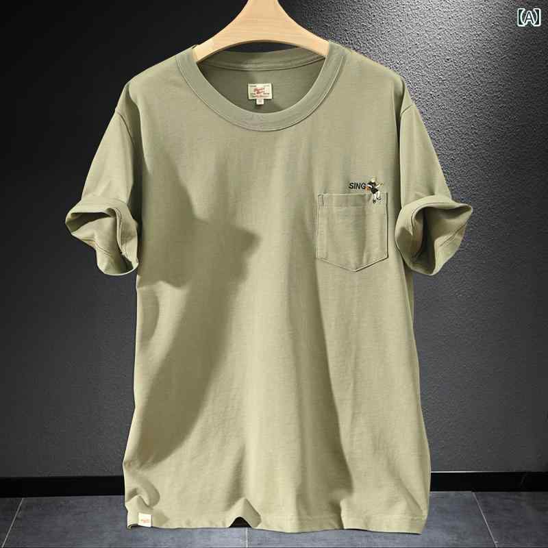 260 g ヘビーウェイト 半袖 T シャツ メンズ 夏用 アメリカンコットン ワークウェア 半袖 T シャツ ゆったり 大きいサイズ ポケット トップ