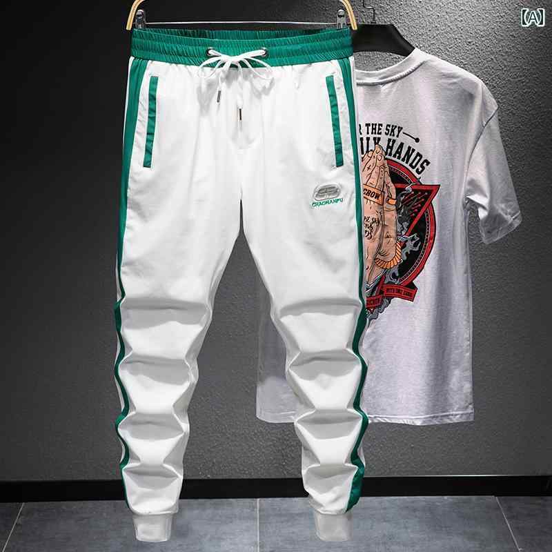 メンズ 男性用 ファッション オシャレ シンプル 大人 かっこいい ストリート ヒップホップ HipHop 夏 アイスシルク 薄手 カジュアル パンツ 白 ワークウェア パンツ 大きいサイズ スポーツ 速乾 パンツ