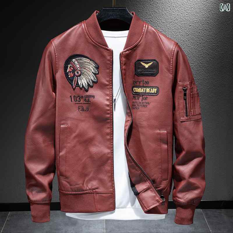 メンズ 男性用 ファッション オシャレ シンプル 大人 かっこいい ストリート ヒップホップ HipHop 春秋 ロング バーガンディ サイクリング イミテーションレザージャケット ショート丈ト ジャケット