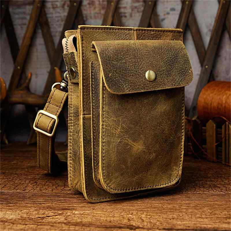メンズ ファッション オシャレ アイテム 小物 レトロ クホースレザー バッグ ベルト ウエスト バッグ 7インチ スマホ バッグ ショルダー バッグ トップレイヤー 牛革 斜め掛け バッグ