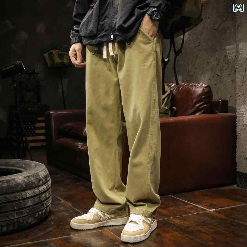 メンズ 男性用 ファッション オシャレ シンプル 大人 かっこいい ストリート ヒップホップ HipHop ワイド パンツ 春 秋 スタイル カジュアル パンツ ゆったり 大きいサイズ カーキ ロング パンツ|リコット