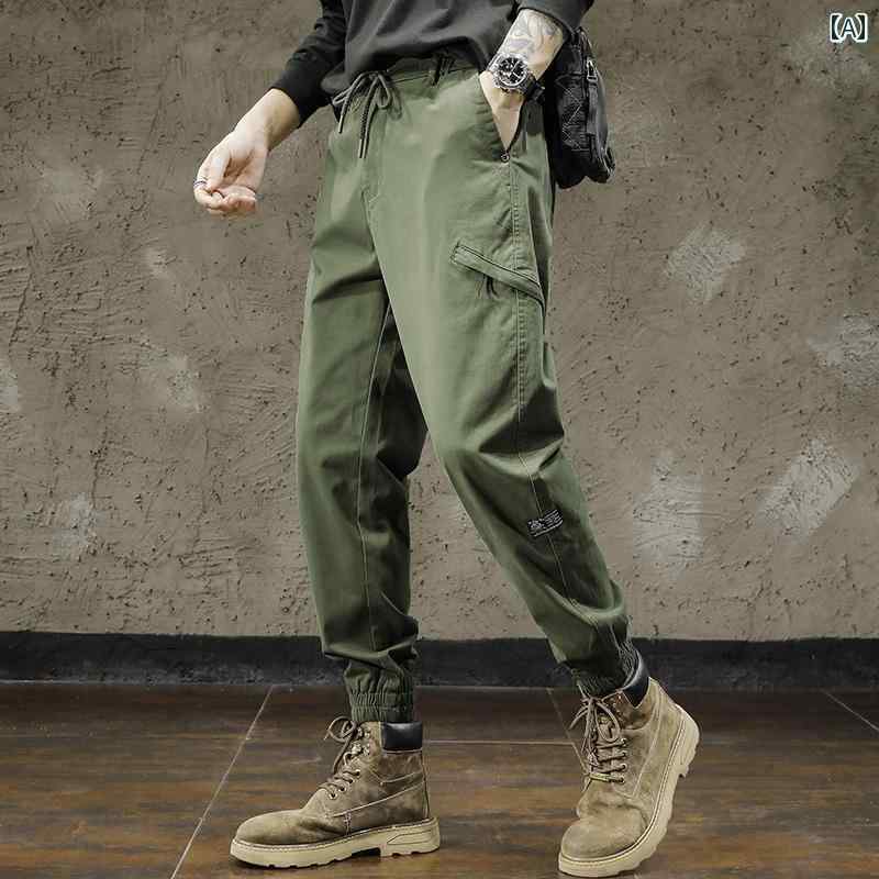 メンズ 男性用 ファッション オシャレ シンプル 大人 かっこいい ストリート ヒップホップ HipHop アメリカン アーミーグリーン レッグ タイ ルーズ 春秋 カジュアル パンツ