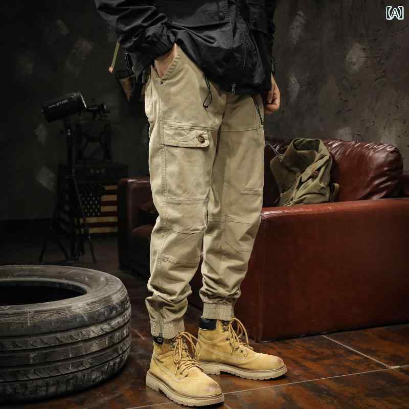 メンズ 男性用 ファッション オシャレ シンプル 大人 かっこいい ストリート ヒップホップ HipHop カーキ アメリカン ヘビー 秋　冬 ゆったり 登山 スタイル タクティカル カジュアル ロング パンツ｜リコット