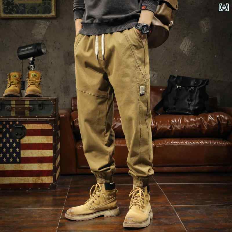 メンズ 男性用 ファッション オシャレ シンプル 大人 かっこいい ストリート ヒップホップ HipHop アメリカン リート カーキ ワークパンツ 秋 冬 カジュアル パンツ ゆったり 大きいサイズ