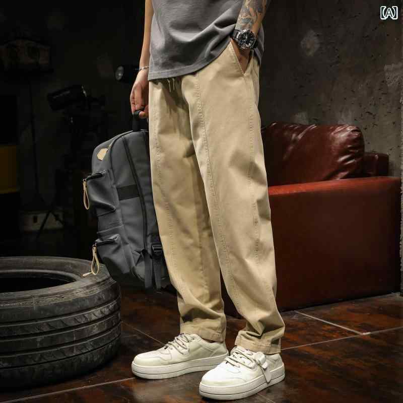 メンズ 男性用 ファッション オシャレ シンプル 大人 かっこいい ストリート ヒップホップ HipHop カジュアル パンツ 大きいサイズ ゆったり 秋 テーパードストレート パンツ カーキ ワークパンツ