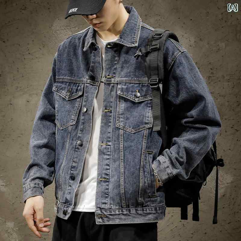 メンズ 男性用 ファッション オシャレ シンプル 大人 かっこいい ストリート ヒップホップ HipHop アメリカン レトロ ワークウェア デニム ジャケット ブルー 大きいサイズ 秋 冬ジャケット|リコット