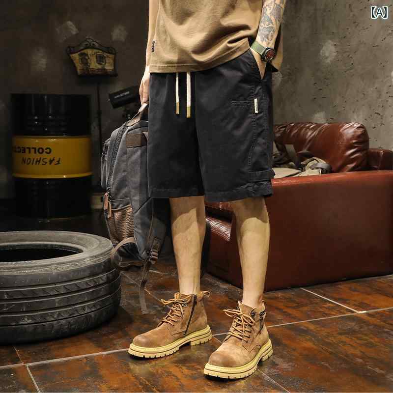 メンズ 男性用 ファッション オシャレ シンプル 大人 かっこいい ストリート ヒップホップ HipHop ブラック カーゴ 夏 コットン アメリカン レトロ カジュアル ミッド パンツ ハーフ パンツ