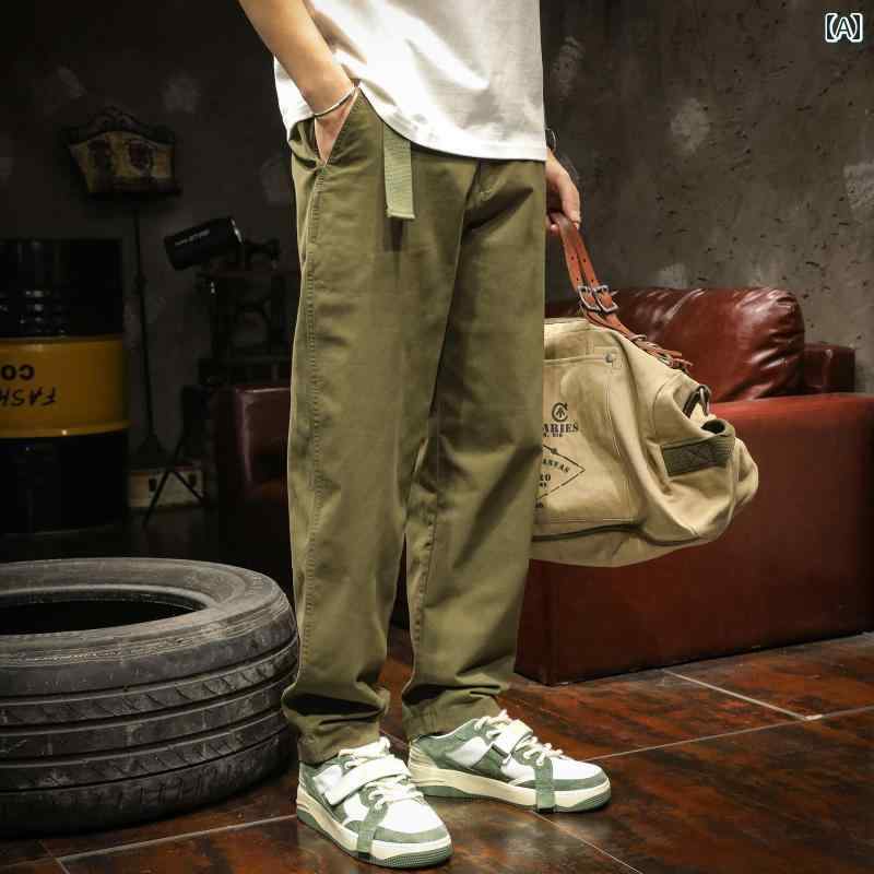 メンズ 成人男性用 流行り物 オシャレ 分かりやすい 成年者 かっこいい 表どおり 御居処跳ねる HipHop 秋 アメリカン 無地 猥りがわしい 引っ切り無い 広広とした レッグ ロング ズボン下 アーミーグリーン 心地よい ズボン下 メンズファッション-ズボン・パンツ