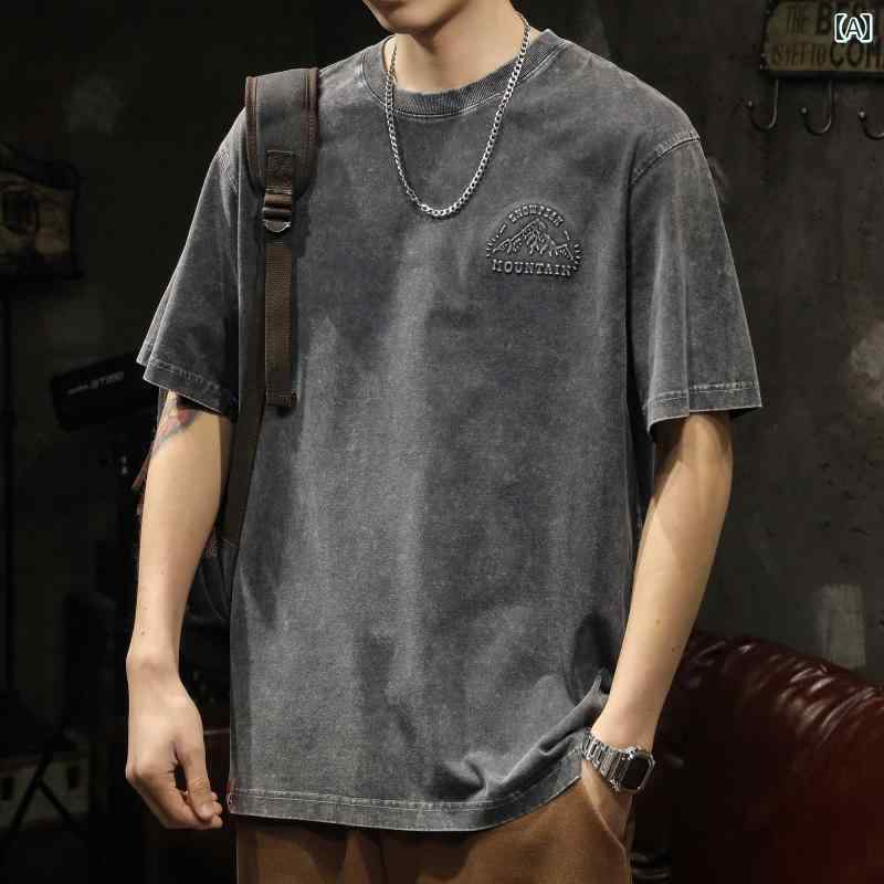 メンズ 男性用 ファッション オシャレ シンプル 大人 かっこいい ストリート ヒップホップ HipHop アメリカン ヘビーウェイト T シャツ 夏 ウォッシュド ピュアコットン ゆったり 大きいサイズ ボトムス 半袖