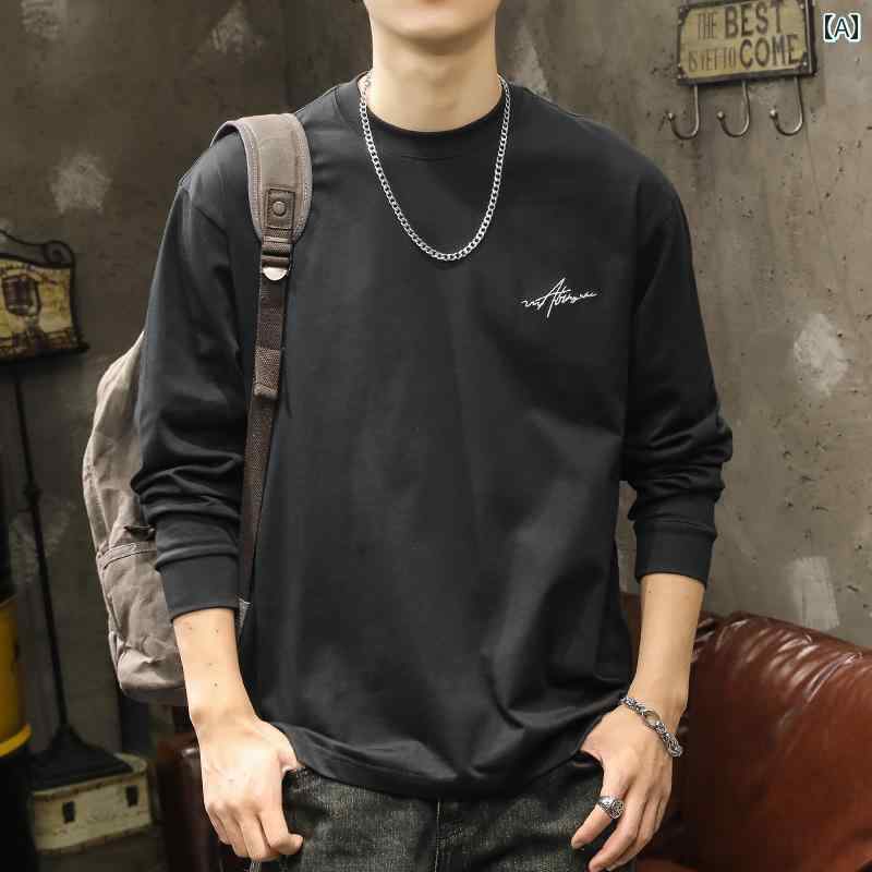 メンズ 男性用 ファッション オシャレ シンプル 大人 かっこいい ストリート ヒップホップ HipHop ヘビーウェイト コットン 長袖 T シャツ 春秋 ルーズ カジュアル トップ ラウンドネック レトロ スウェット シャツ