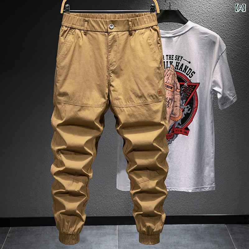 メンズ 男性用 ファッション オシャレ シンプル 大人 かっこいい ストリート ヒップホップ HipHop 春 パンツ 大きいサイズ レッグ ネクタイ カジュアル パンツ アメリカンン アウトドア ストレッチ パンツ