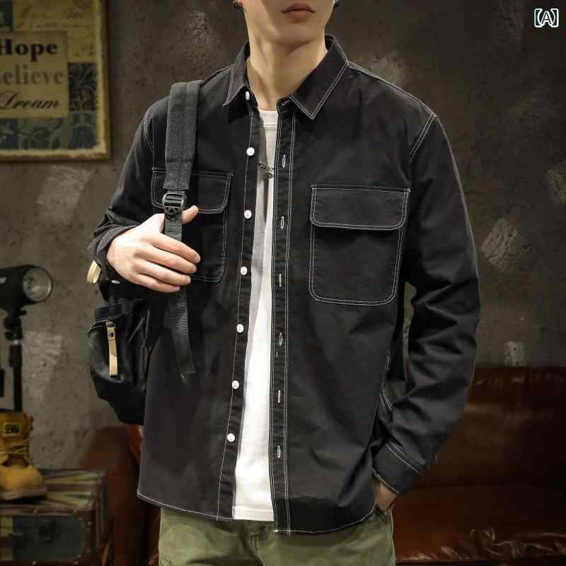 メンズ 男性用 ファッション オシャレ シンプル 大人 かっこいい ストリート ヒップホップ HipHop アメカジ シャツ 長袖 ゆったり ジャケット 春秋 フレンチ ワークシャツ 6,999円