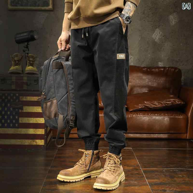 メンズ 男性用 ファッション オシャレ シンプル 大人 かっこいい ストリート ヒップホップ HipHop 春秋 黒 カジュアル アメリカン レトロ ルーズ レッグ タイ ロングパンツ
