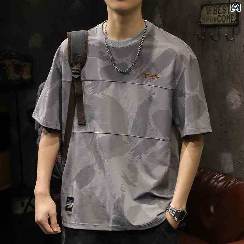 メンズ 男性用 ファッション オシャレ シンプル 大人 かっこいい ストリート ヒップホップ HipHop プレミアム アイスシルク 半袖 T シャツ 通気 速乾 夏 薄手 ゆったり スポーツ 半袖 T シャツ