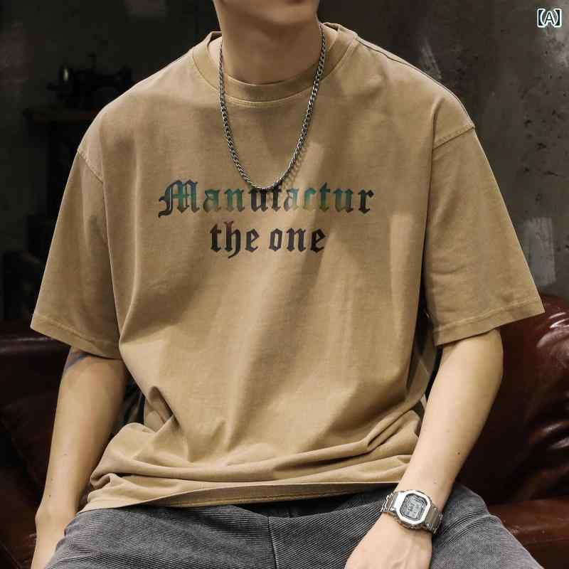 メンズ 男性用 ファッション オシャレ シンプル 大人 かっこいい ストリート ヒップホップ HipHop アメリカン ハイ ストリート 半袖 夏 ルーズ 大きいサイズ ラウンドネック コットン 半袖 T シャツ