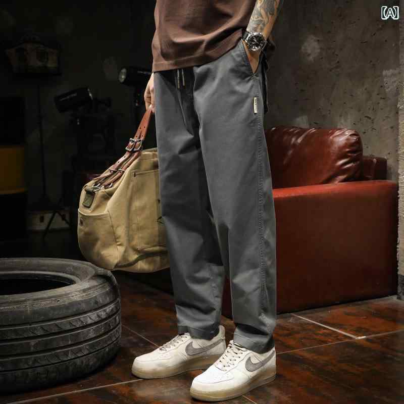 メンズ 男性用 ファッション オシャレ シンプル 大人 かっこいい ストリート ヒップホップ HipHop アメリカン レトロ グレー 春秋 ルーズ ストレート デザイン パンツ カジュアル パンツ