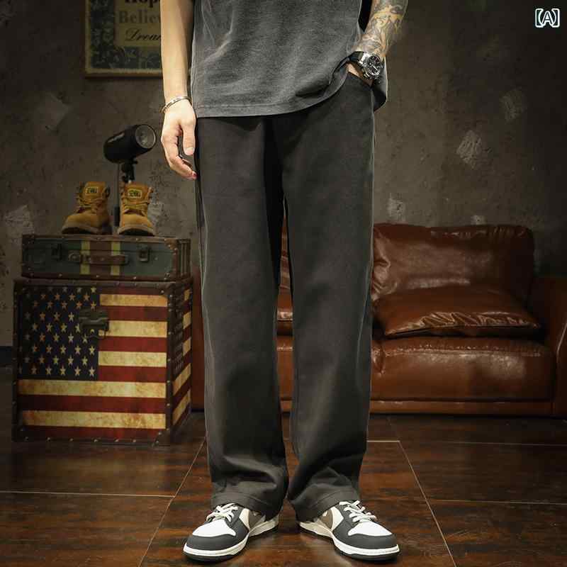 メンズ 男性用 ファッション オシャレ シンプル 大人 かっこいい ストリート ヒップホップ HipHop 秋 アメカジ パンツ コットン ストレート ワイド レッグ パンツ ゆったり 大きいサイズ ワークウェア ドレープ パンツ