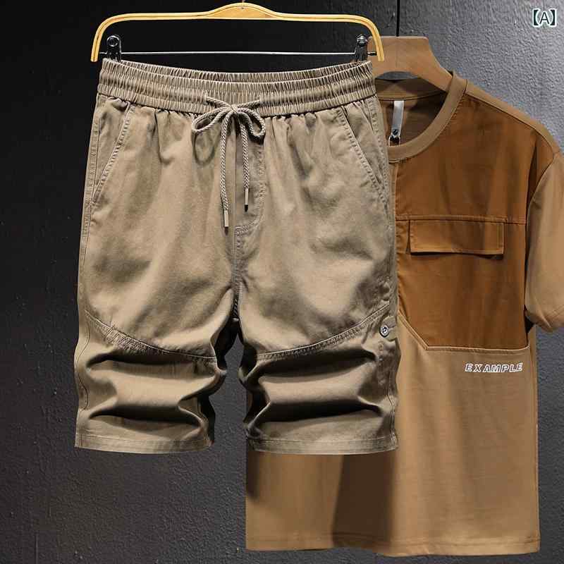 メンズ 男性用 ファッション オシャレ シンプル 大人 かっこいい ストリート ヒップホップ HipHop アメリカンン レトロ カーゴ パンツ 夏 薄手 ゆったり 大きいサイズ ミディアム パンツ アウトドア スポーツ カジュアル パンツ