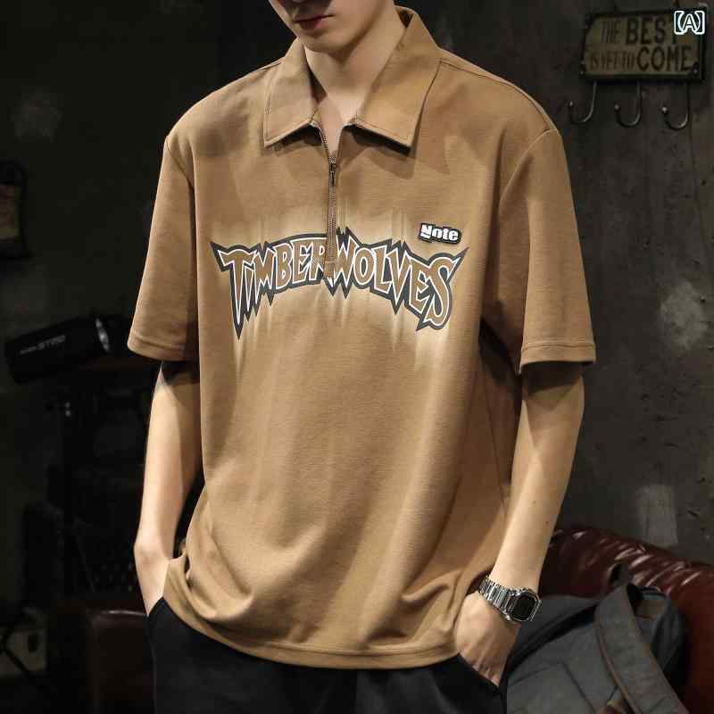 メンズ 男性用 ファッション オシャレ シンプル 大人 かっこいい ストリート ヒップホップ HipHop アメリカン ヘビーウェイト ポロ 半袖 T シャツ 夏 ハーフ ジップ グラデーション 大きいサイズ T シャツ