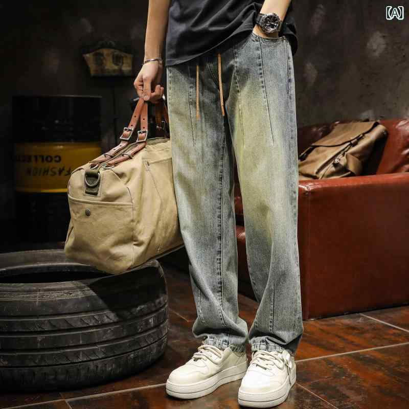 メンズ 成人男性用 流行り物 オシャレ 分かりやすい 成年者 かっこいい 表どおり 御居処跳ねる HipHop 秋 アメリカン レトロ デニム 表現スタイル 白 ズボン ご機嫌 表どおり 濫りがわしい 引っ切り無い ズボン下