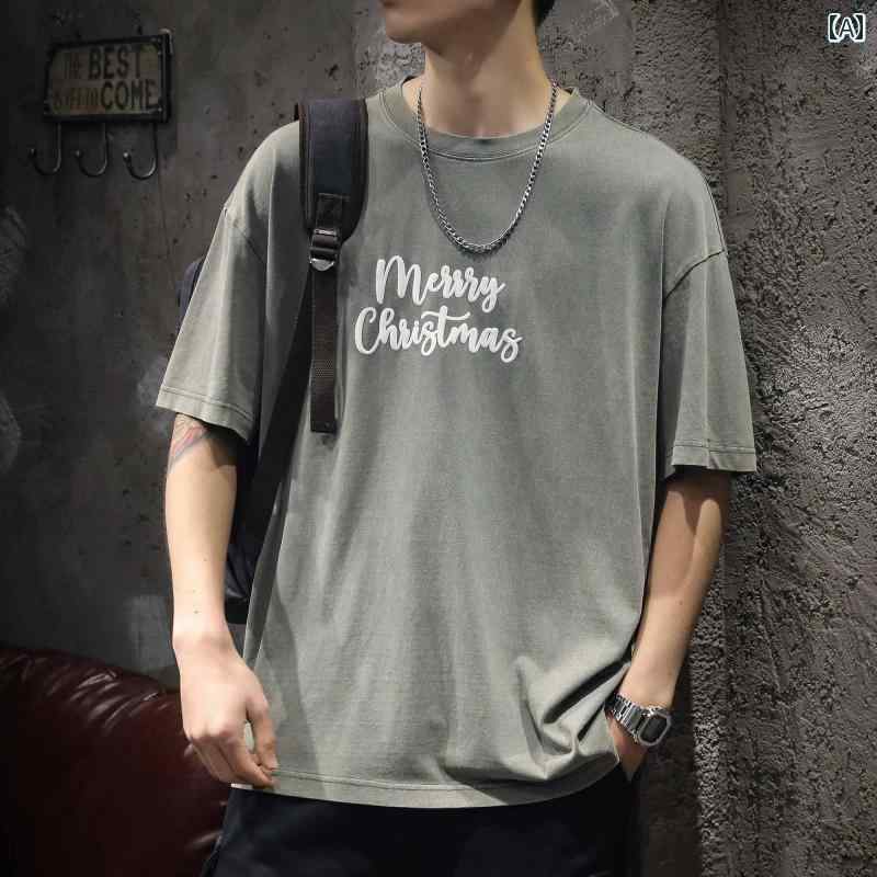 メンズ 男性用 ファッション オシャレ シンプル 大人 かっこいい ストリート ヒップホップ HipHop 夏 半袖 T シャツ ゆったり 大きいサイズ 夏 アメリカン レトロ ウォッシュ コットン 半袖 T シャツ