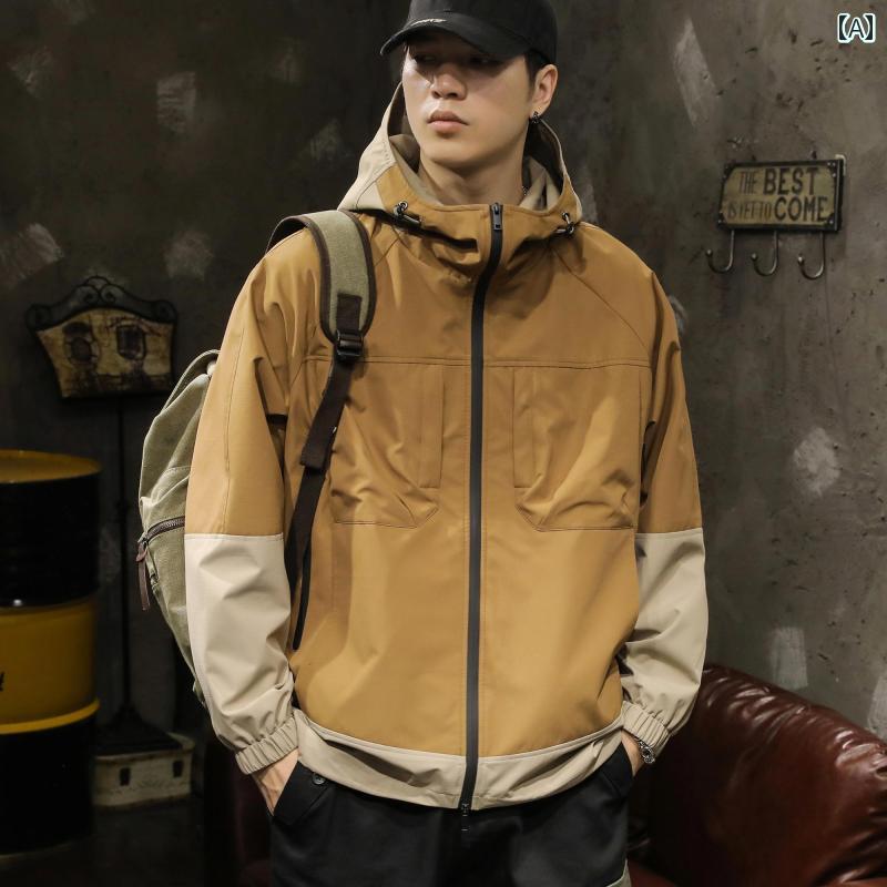 メンズ 男性用 ファッション オシャレ シンプル 大人 かっこいい ストリート ヒップホップ HipHop アウトドア 登山 アメリカン レトロ ジャケット 春秋 フード 付き 秋 ジャケット トップ 服 スタイル