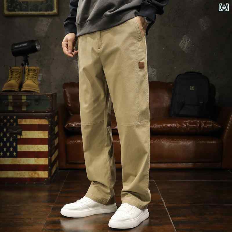 メンズ 成人男性用 流行り物 オシャレ 分かりやすい 成年者 かっこいい 表どおり 御居処跳ねる HipHop カーキ 心地好い ズボン下 烏兎 アメリカン レトロ 細工物御召しもの 長ズボン 引っ切り無い ゆったり