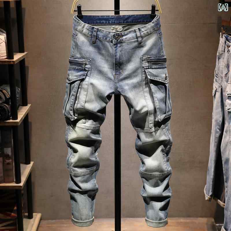 メンズ 男性用 ファッション オシャレ シンプル 大人 かっこいい ストリート ヒップホップ HipHop ハイ ストリート レトロ ジーンズ 夏 薄手 ワーク フィットパンツ