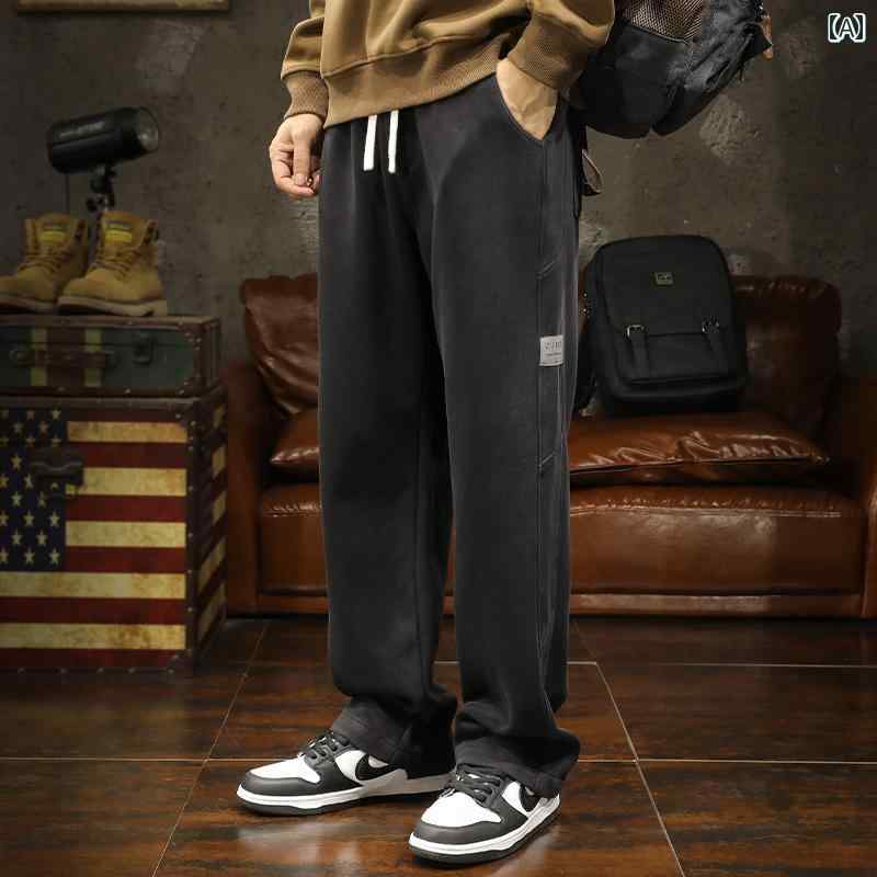 メンズ 男性用 ファッション オシャレ シンプル 大人 かっこいい ストリート ヒップホップ HipHop アメリカンン ストレート カジュアル パンツ スポーツ ロング パンツ 秋  ワイド レッグ スウェットパンツ