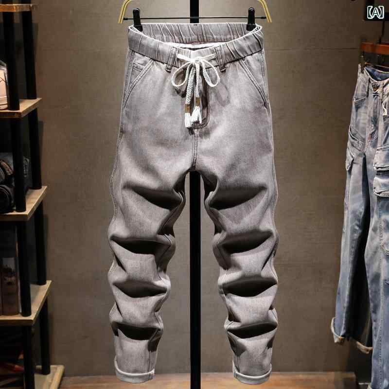 メンズ 男性用 ファッション オシャレ シンプル 大人 かっこいい ストリート ヒップホップ HipHop 夏 ストレッチ ウエスト ジーンズ カジュアル テザー スリムフィット パンツ スタイル
