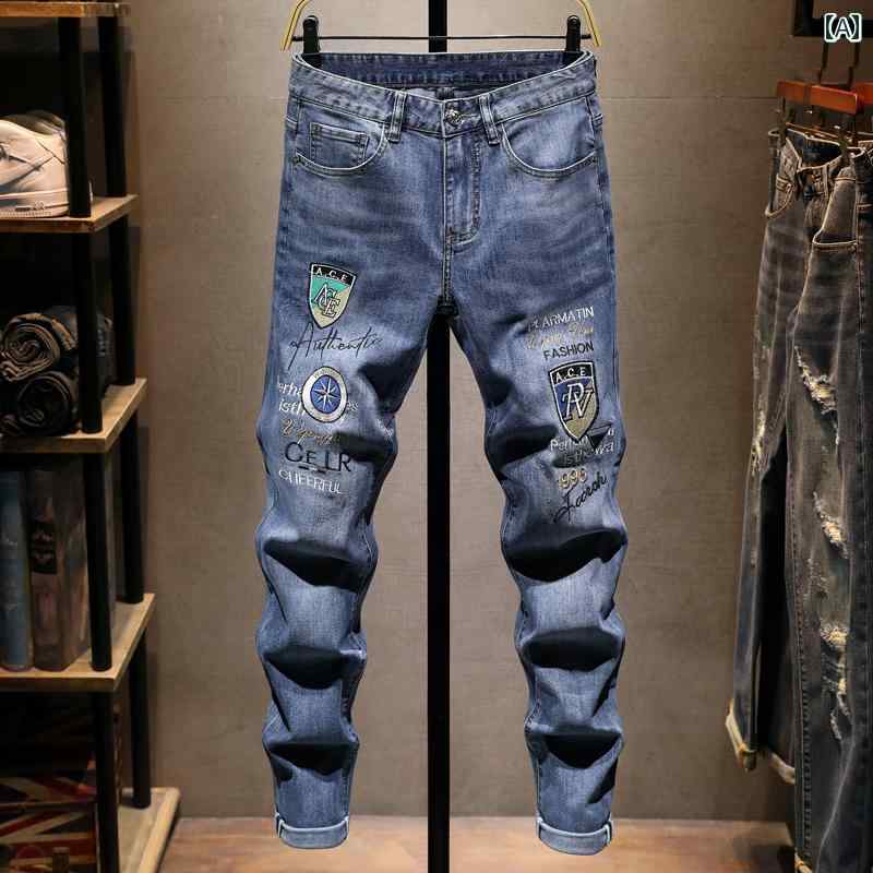 メンズ 男性用 ファッション オシャレ シンプル 大人 かっこいい ストリート ヒップホップ HipHop ジーンズ スリムフィット ロング パンツ 薄手 夏 スタイル