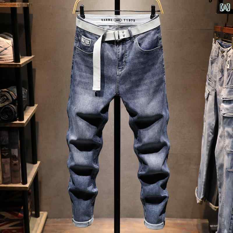 メンズ 男性用 ファッション オシャレ シンプル 大人 かっこいい ストリート ヒップホップ HipHop プレミアム スリムフィット ジーンズ 春夏 薄手 カジュアル ブルー ストレッチ パンツ 6,526円