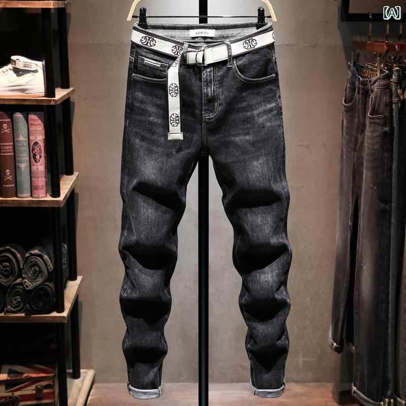 メンズ 男性用 ファッション オシャレ シンプル 大人 かっこいい ストリート ヒップホップ HipHop ブラック ジーンズ カジュアル スリム 伸縮性 パンツ スタイル
