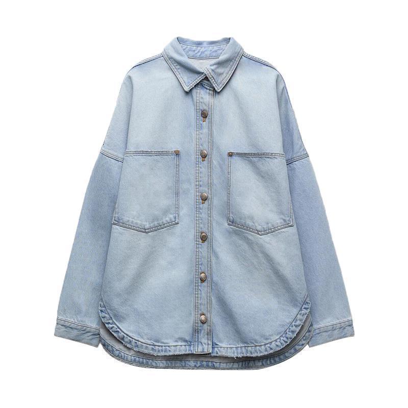 トップス シャツ ジャケット レディース 青 カラー 軽量 伸縮性 ストレッチ 通勤ウェア 普段使い オフィス カジュアル トップス 長袖 ボタン レトロ スタイル