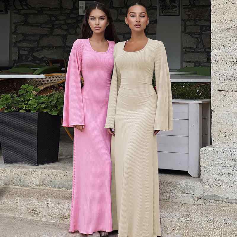 ワンピース レディース 秋　冬 U襟 長袖 ゆったり トップス フィット 肩紐 秋服 秋物 コットン混紡紡 柔らかい 着心地 軽量 女性用 普段使い