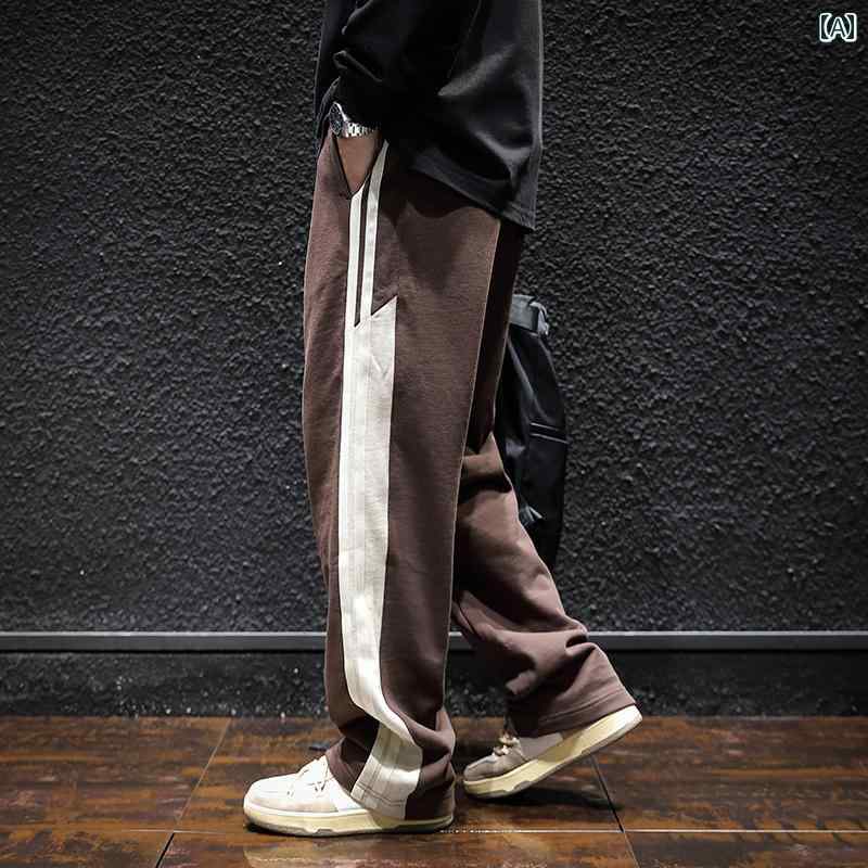 メンズ 男性用 ファッション オシャレ シンプル 大人 かっこいい ストリート ヒップホップ HipHop ストライプ ストレート スウェット パンツ 春 ゆったり 大きいサイズ カジュアル パンツ 春 スポーツ パンツ