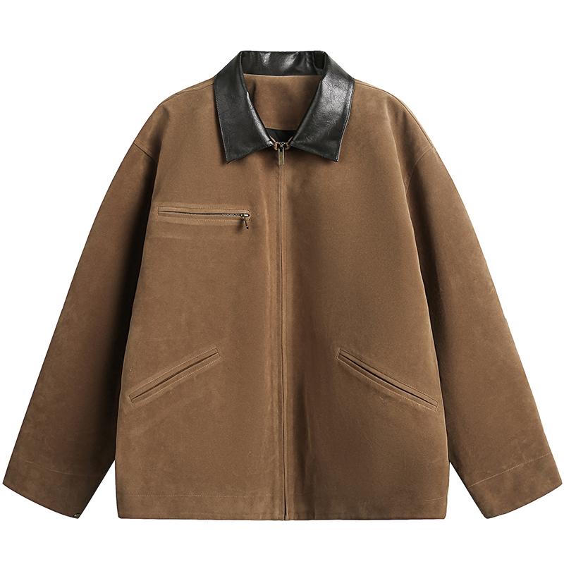 メンズ ファッション 服 用 オシャレ シンプル 大人 かっこいい 大きいサイズ ストリート 紳士服 アメリカン レトロ ブラウン デトロイト ワーク ジャケット クリーン フィット スエード|リコット